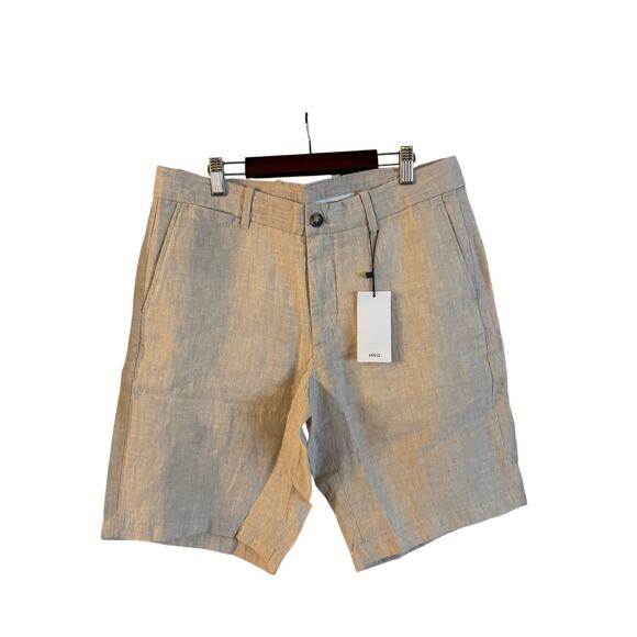 Mango Other - Mango Men’s 100% Linen Bermuda Shorts Tan Pockets Size 32 NWT Tailored